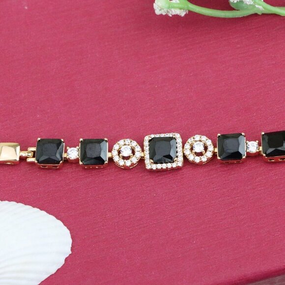 "Elegant Rose Gold Bracelet with Black and Clear CZ Stone Accents, XPBL0885 - Picture 1 of 13